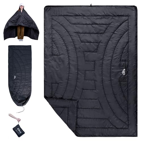 iClimb (アィクライム)キャンプブランケット ★多機能 外着用/寝袋/寝袋ライナー 肩掛け/ひざ掛け/掛け布団 キャンプ＆旅行用/テント＆車中泊/オフイス＆家庭用 防寒/冷房対策/防水 ★収納袋一体化/0.56kg超軽量/コンパクトの通販は