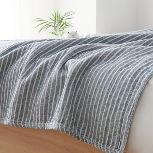 Atokazo ガーゼケット シングル 夏用 3重ガーゼ 綿100% タオルケット 肌掛け ブランケット やわらか 吸湿通気 軽量 洗える オールシーズン 冷房対策 140X190cm ストライプ・ブルーの通販は 5,500円