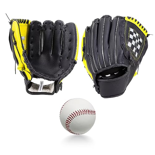 SunGoddy 野球グローブ 軟式 キャッチボール 親子セット 10.5+11.5インチ 練習用 初心者用 右投げ 左手着用 野球グラブ 親子交流 野球ミット 衝撃吸収パッド付き 野球グローブ ボール付属の通販は 5,208円