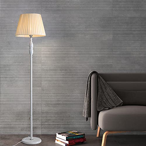 hofphd フロアスタンド LED対応 ファブリックシェード フロアランプ フロアライト 口金E26 布製 ホワイト/ブラック 1灯 書斎 寝室 居間用 間接照明 照明器具 (A+ホワイト)の通販は