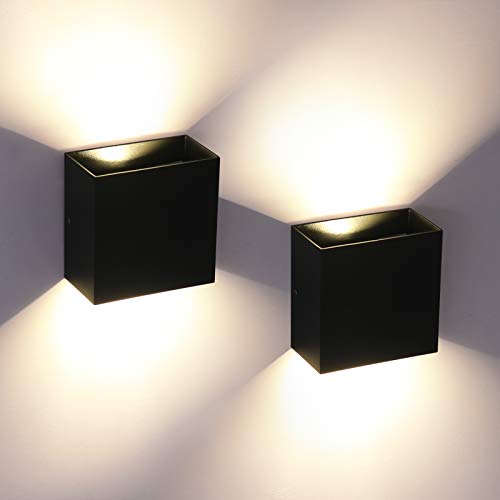 OOWOLF2個入りブラケットライト 北欧風 ウオールライト 6W アルミ二ウム合金製 電球色 3000K ポーチライト 室内照明 出しろ5cm 玄関ライト 書斎 寝室 廊下 庭 カフェ ブラック 防水防雨の通販は