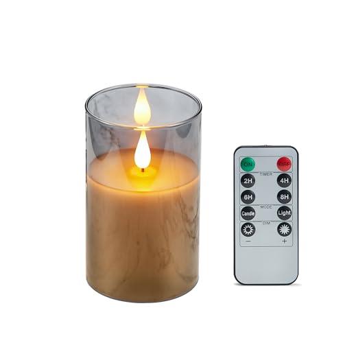 AnnTec LEDキャンドルライト ロウソク 本物の炎のようにゆらめく 暖色光 火を使わない 安全 省エネ 専用リモコン き 明るさ調整 LEDロウソク 電池式 LEDキャンドル（直径7.5cm×高さ10cm）greyの通販は 4,770円