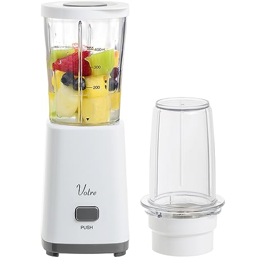 [山善] ミキサー 400ml ミル(75ml)付き ジューサー 食洗機対応 スムージー 電動 ワンタッチ操作 小型 チタンカッター Votre 粉末 スパイス作り ホワイト YMH-400(W)の通販は 5,084円