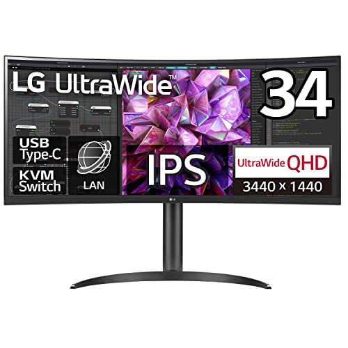 LG モニター ディスプレイ 34WQ75C-B 34インチ/曲面型ウルトラワイド(3440×1440)/IPS アンチグレア/HDR/LAN端子/KVMスイッチ/HDMI×2Di