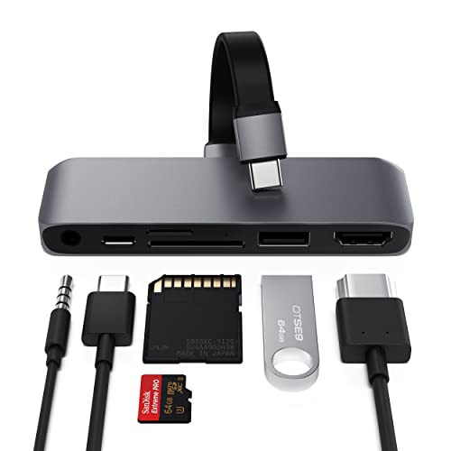 Satechi USB-C モバイル Pro SD ハブ 6-in-1 USB-C PD充電 4K HDMI USB 3.0 Micro/SDカードリーダ 3.5mm 音声ジャック(iPad Pro Air