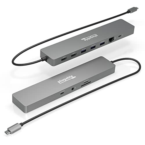 Plugable USB-C ハブ 11-in-1 マルチアダプター イーサネット付き Windows または ChromeOS ノート PC 用 - 4K@60Hz モニタ 2 台、USB-C