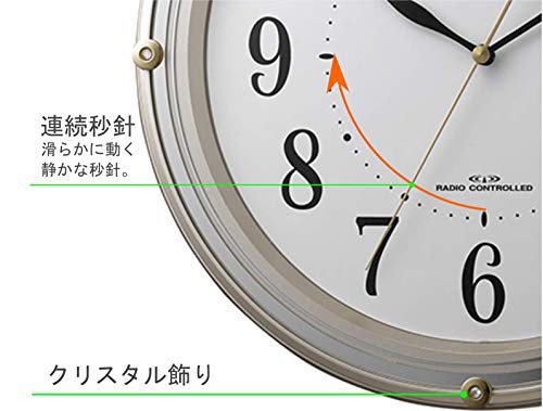 リズム(RHYTHM) シチズン 掛け時計 電波時計 アナログ M516 連続秒針 クリスタル 飾り エレガントミラー印刷仕上げ 金色 32.0×32.0×4.7cm CITIZEN 8MY516-018の通販は