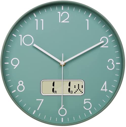 Nbdeal 掛け時計 電波時計 静音 連続秒針 おしゃれ 日付 曜日表示 直径30cm 壁掛け 時計 北欧 (グリーン) 6,020円