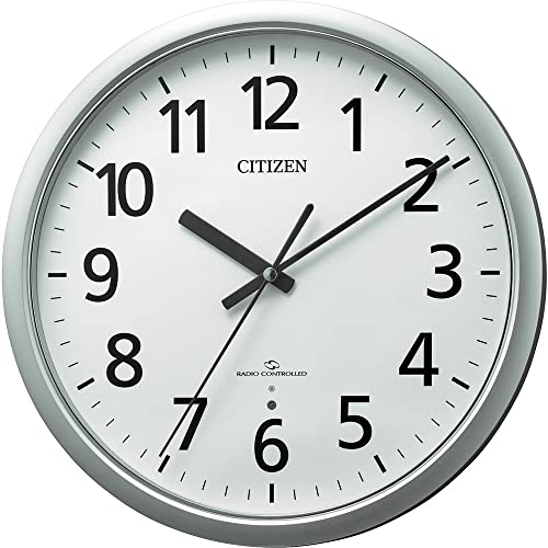 リズム CITIZEN シチズン 電波時計 掛け時計 広範囲受信モデル M853 見やすい フォント 静かな秒針 銀 4MY853-019 φ33.5×4.7cm掛け時計
