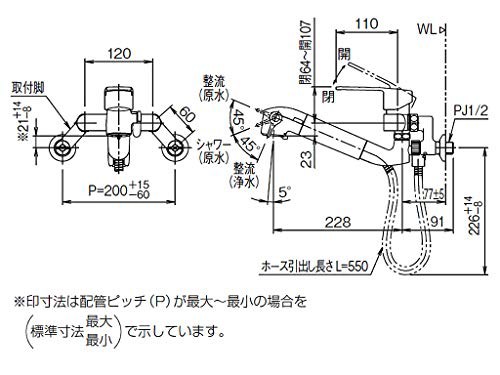 LIXIL(リクシル) INAX キッチン用 壁付浄水器内蔵シングルレバー混合水栓 ハンドシャワー付 エコハンドル 凍結防止水抜き仕様 RJF-865YN