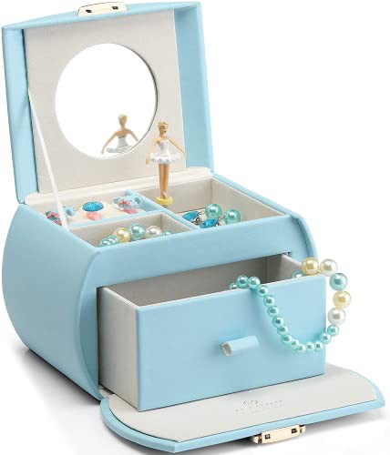 Vlando 半月オルゴール、レザージュエリー収納ボックス、ブレスレット、ネックレス、リング収納オーガナイザー。娘への最高の誕生日、クリスマス、新年の贈り物 (5-ブルー)の通販は