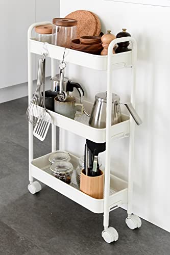 [山善] キッチンワゴン (スリム) キャスター付き 3段 幅43.5×奥行18.5×高さ74.5cm ワゴン 組立かんたん ホワイトLBW-3S(MWH)の通販は 5,934円