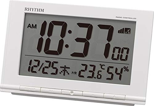 リズム(RHYTHM) 目覚まし時計 電波時計 温度計・湿度計付き フィットウェーブD193 白 9.3×14.5×4.1cm 8RZ193SR03の通販は