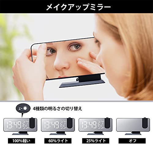 CANEOV 目覚まし時計 180°回転投影 非電波 置き時計 クリスマスプレゼント スヌーズ FMラジオ ミラー 携帯充電 おきどけい おしゃれ LEDデジタル 時計 アラームクロック 温度湿度計 カレンダー 記憶機能 USB給電式 イの通販は