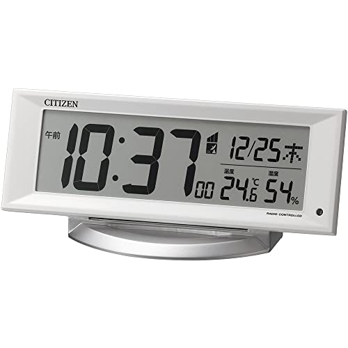 リズム(RHYTHM) シチズン 置き時計 目覚まし時計 電波時計 デジタル ライト 温度 湿度 カレンダー 白 8.8x20.9x6.5cm 8RZ202-003の通販は