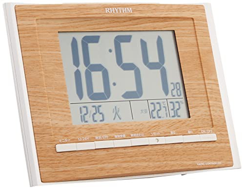 リズム(RHYTHM) 目覚まし時計 電波 デジタル フィットウェーブD172 置き ・ 掛け 兼用 温度 ・ 湿度 カレンダー 付 茶 (薄茶木目仕上げ) RHYTHM 8RZ172SR07の通販は