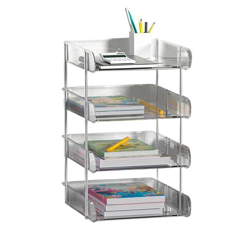 XXIAOTIAN（ゼクシオティアン） 書類トレー A4縦置き3段書類トレー 卓上収納ラック 透明な積み重ね可能 レタートレー 書類整理 小物入れ ペン立て 文房具収納 レターケース 、レタートレイ、ブックなど収納 (クリア, 4pcs/の通販は 4,732円