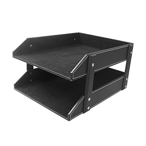 おしゃれに書類収納 レタートレー レター収納 ファイル収納 レター収納ボックス 書類トレー ファイルケース A4プリント PUレザー 卓上収納 Mayachiu (二段) (ブラック)