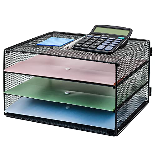 VANRA 書類トレー 3段 レタートレイ メッシュメタル A4サイズ 横型 レターケース ファイルラック 卓上収納ラック ブラック 新聞/雑誌/A4ファイル/フォルダー 書類入れ 事務用品 オフィスの通販は 5,368円