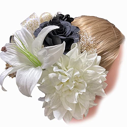Lupine 大輪 髪飾り カサブランカ 白 ダリア 黒 バラ 白 豪華 13本セット 和装 結婚式 成人式 卒業式 袴 はかま アーティフィシャルフラワー 造花 花 ゆり ユリt2の通販は 7,575円