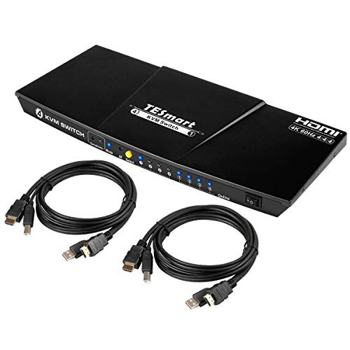 TESmart HDMI KVM Switch 4ポートKVMスイッチ 4K60Hz PC切り替えサポートマルチメディアキーボード&Mouse USB2.0機器は最高4台のコンピュ