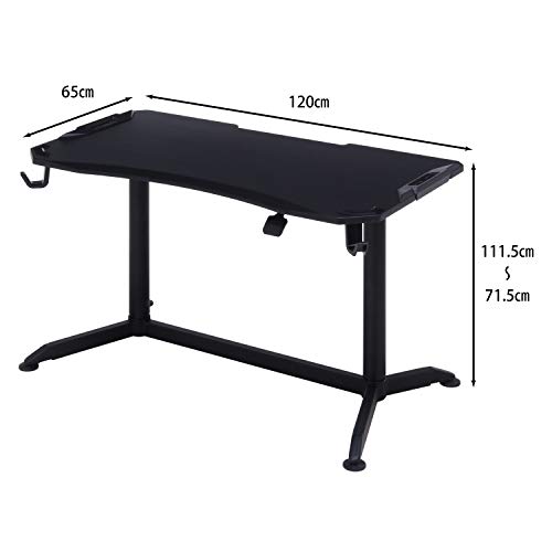 XeNO(ゼノ) ゲーミング 昇降 デスク 幅120×高さ71.5~111.5cm ブラック ガス圧昇降 無段階調節 ワンタッチ スタンディング ケーブル収納 アルミ PRO 38136