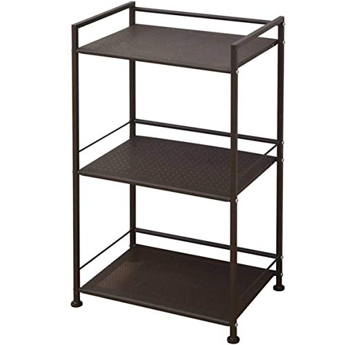 山善 スチールラック 幅42.5×奥行30×高さ82.5cm 耐荷重30kg 3段 2WAY仕様(ストッパー付きキャスター/固定式アジャスター) パンチング仕様 場所を選ばない 組立品 ブラウン CPR-80433C(BR)