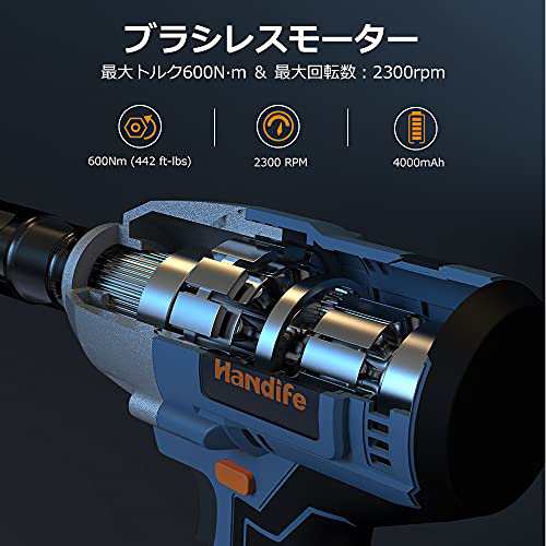 Handife インパクトレンチ 電動インパクトレンチ 20V 4.0Ahバッテリー