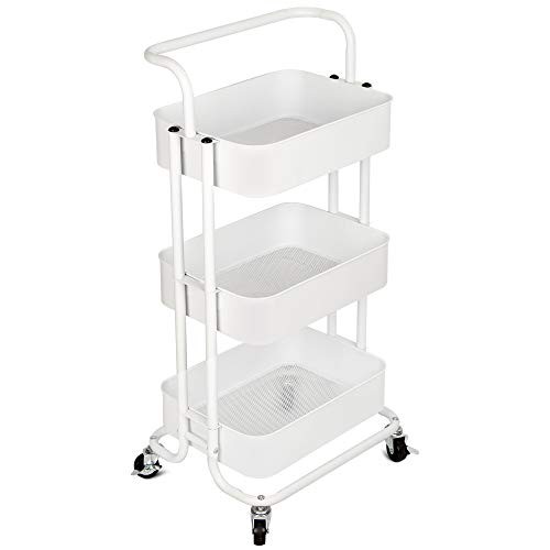 キッチンワゴン 収納ワゴン ベビーワゴン 台所収納 収納カート バスケットラック 炊飯器 ホームベーカリー トローリー 整理棚 キャスター付き 移動式 ３段 組立簡単 スチール製 頑丈 メッシュ 全体耐重45KG 幅43ｘ奥行33.5x高の通販は