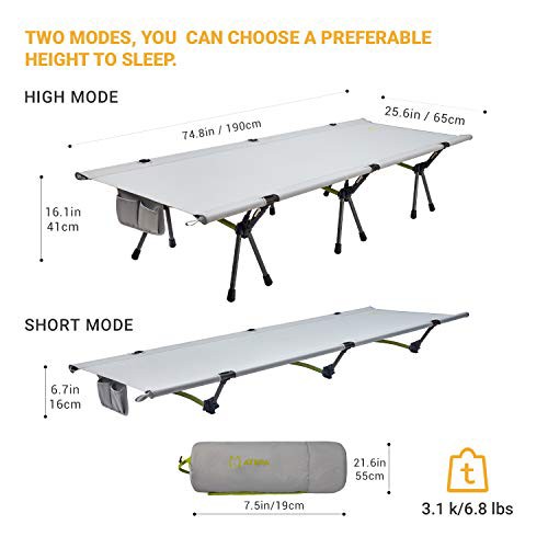 ATEPA 2WAYコット コンパクト 組立簡単 190x65cm 【耐荷重150kg &ハイ