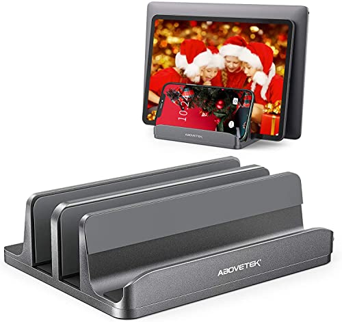 AboveTEK ノートパソコンスタンド 縦置き 3台収納 ホルダー ノートpc スタンド 幅調整可能 ノートパソコン 台 アルミ合金素材MacBook/ipad/phone/タブレット対応（最大17.3インチ）省スペース 滑り止め 安定の通販は 5,022円