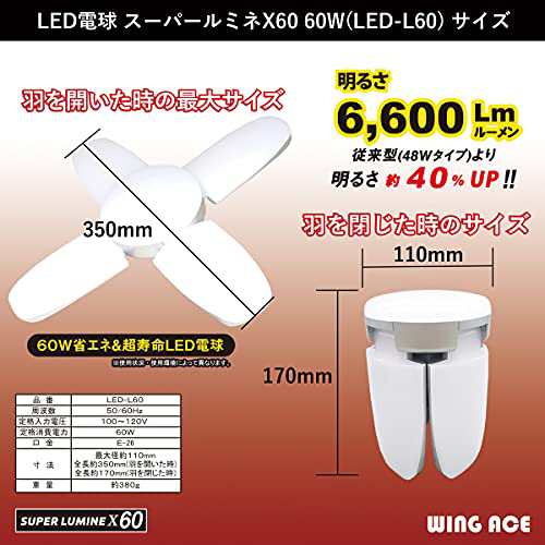 60W LED電球付屋内用クリップランプ スーパールミネX60 LA-6005-LEDの