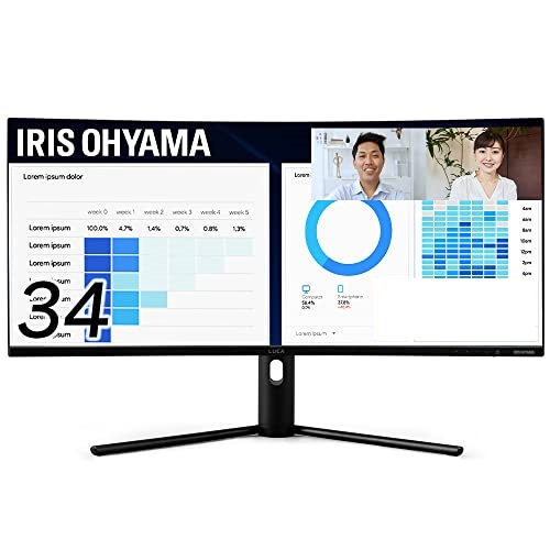 アイリスオーヤマ モニター 34インチ ディスプレイ ウルトラワイドモニター 144Hz 6ms 3440×1440 21:9 ブルーライト調整 テレワーク推奨 ILD-ACW34WQHD-B ブラック