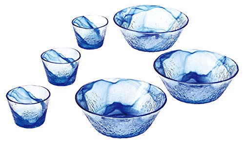東洋佐々木ガラス 流蒼 そうめん 3客セット G097-B71 クリアブルー サイズ:中鉢(φ19×7cm)・つゆ鉢(φ9.2×6.5cm)×各3 5,307円