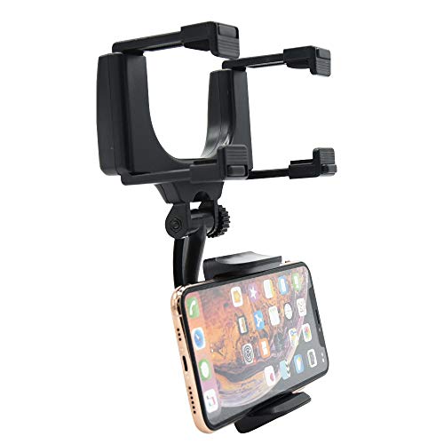 SP-Comamet 車載 ルームミラー 簡単取付 スマホ ホルダー 車 アクセサリー スタンド スマートフォン カーナビ 360度回転 縦横自在