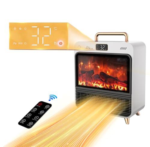 VECELO セラミックヒーター 暖炉型 人感センサー ECO知能恒温 3秒で速暖! セラミックファンヒーター 冬新型・3D疑似炎暖房器具 省エネ チャイルドロック付き 転倒OFF タイマー機能 大風量 速暖 小型 足元 スリム 電気代安