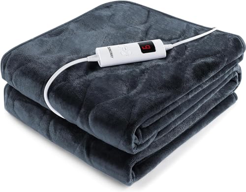 電気毛布 掛け 電気ひざ掛け 1-9時間タイマー 6段階温度調整 152x127cm 電気ブランケット フランネル シングル 厚手 省エネ 丸洗い 過熱保護 PSE認証済み 暖房器具 冬ギフト ブルーグレー
