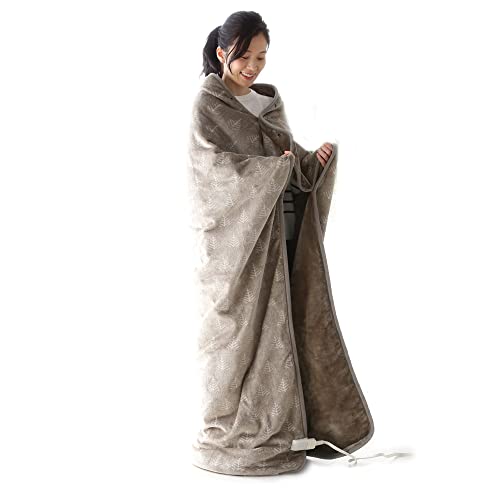 広電(KODEN) 電気毛布 ひざかけ 160×140cm ホットローブ グレイジュ 洗える スライド温度調節 8hOFF 室温センサー ダニ退治 CWN162G-HK