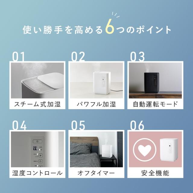 スリーアップ 多機能 スチーム加湿器 4.5L 最大加湿量700ml/h 19畳 コアミスト ホワイト ST-T2127WH