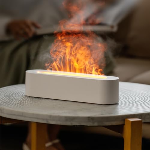 cukulife卓上加湿器 アロマディフューザー 炎 加湿器 卓上 おしゃれ 静音 超音波加湿器 うるおい 7色LEDライトType-c 給電式 加湿器 小型 寝室 リビング 部屋加湿器 ポータブル 空焚き防止 自動オフ 乾燥対策 寝室/