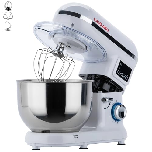 スタンドミキサー 5.5L大容量 99分タイマー機能 三種類アタッチメント付き 七段階速度調節 低騒音設計 一台三役 「練る」「混ぜる」「泡立てる」 パンこねき機 家庭用 業務用 1200Wハイパワーモーター パン生地 卓上型ミキサー 業