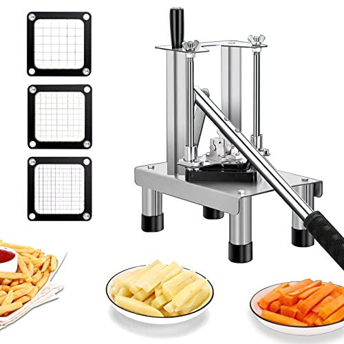 Pedoleco 縦型ポテトカッター 手動式 フライドポテト作り 7/10/14mm交換刃 1時間で200kg ステンレス製 野菜カッター じゃがいも/りんご/大根/人参/キュウリ/玉ねぎ 省力化 時間短縮 卓上型 家庭用 業務用