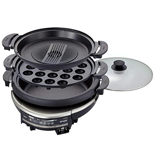 タイガー魔法瓶(TIGER) グリル鍋 深鍋 たこ焼き 焼肉 プレート3枚タイプ ガラス蓋付き 5.0L メタリックブラウン CQD-B301TH