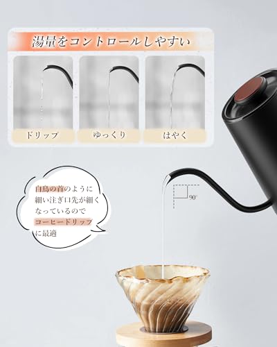 電気ケトル コーヒー 1.0L 1200W ドリップ 温度調節 電気ポット 1℃単位温度調整/30分保温/自動電源オフ/空焚き防止/PSE認証済み 木目調 敬老の日 誕生日 結婚記念日 クリスマス プレゼント ブラック