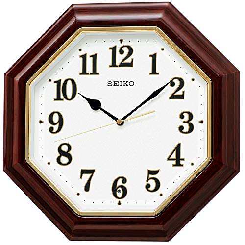 セイコークロック(Seiko Clock) 掛け時計 濃茶木地 光沢 直径34.4×34.4×4.8cm 電波 アナログ 八角型 木枠 KX251B