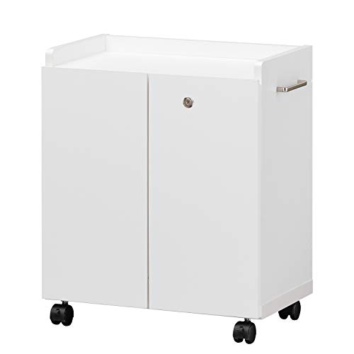 白井産業 デスクサイドに便利 サイドワゴン ラック キャスター付 扉 鍵付き デスク下収納 背面化粧 木製 白 幅50 高さ59.2 奥行31cm OF2-6050DC オフィスコ2 12,616円