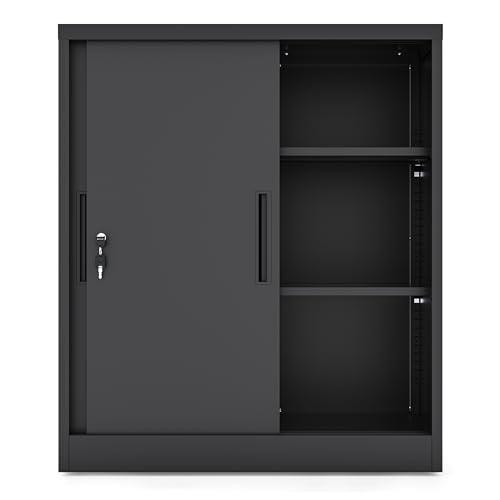 DEWEL ロッカー 引戸書庫 3段 引き違い書庫 システム収納庫 幅900×奥行400×高さ1050mm スチールキャビネット スペアキー付き 可動棚付き 書庫 書類棚 保管庫 オフィス 業務用 書類収納 A4対応 抗菌加工 ホワイト