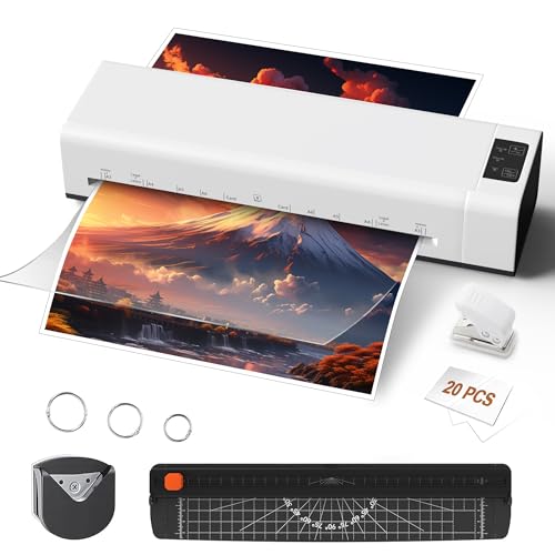 ラミネーター a3 ラミネーター本体 ラミネート 60秒ウォームアップ A3/A4/A5/A6/カード/名刺対応 55-150μm対応 冷熱両用 フイルム20枚付き詰まり防止レバー搭載 裁断機 角取り 穴リング 6in1収納可能 簡単操作の通販は