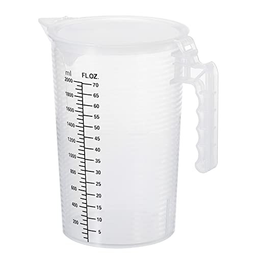 PATIKIL 目盛付きビーカー 2000ml PP プラスチック 液体計量カップ 両面ブラック目盛り ハンドル蓋と注ぎ口付き ラボ キッチン 家庭用の通販は