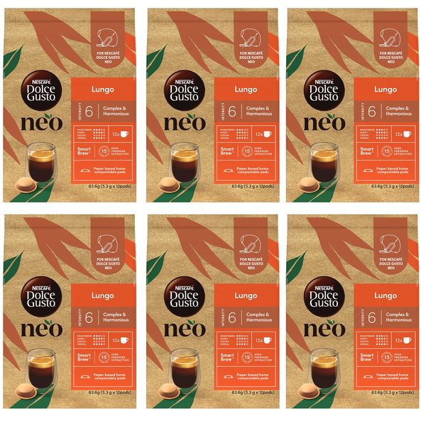 ネスカフェ ドルチェ グスト ネオ専用 ルンゴ 12P×6袋,紙製コーヒーポッド,ブラックコーヒー,レギュラーコーヒー,高圧エスプレッソ抽出(約120ml)
